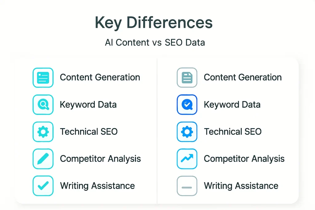 Infographic comparing ChatGPT and Semrush features for SEO optimization.