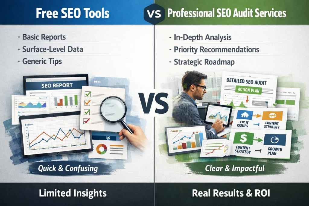 SEO audit services vs free SEO tools comparison