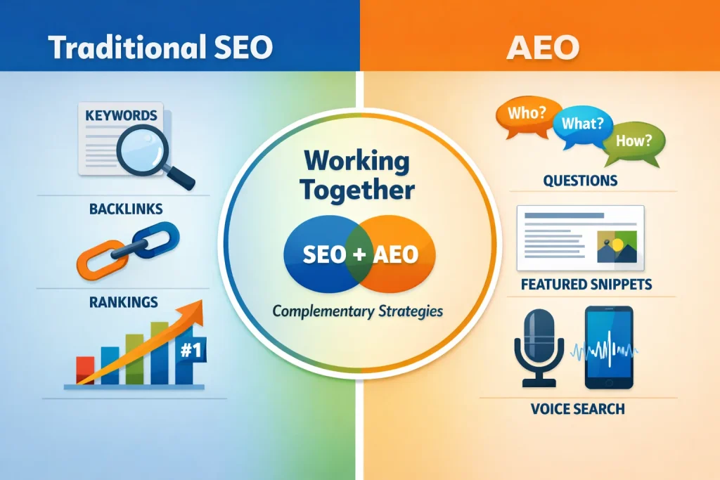 Comparison of AEO versus traditional SEO strategies