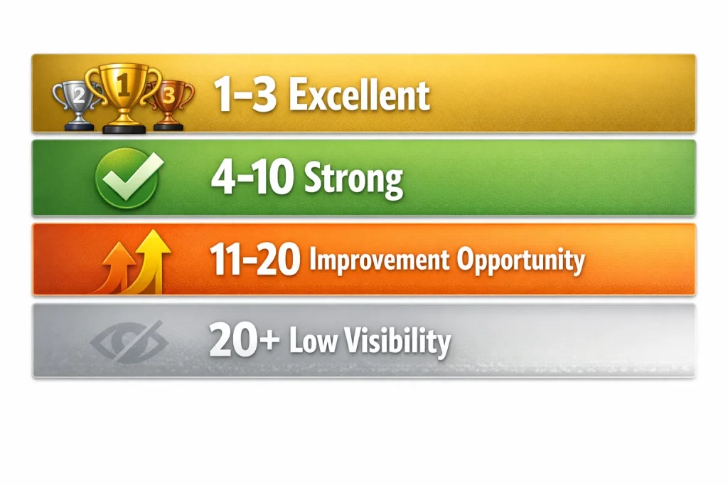 Visual chart showing average position ranking ranges in Google search results