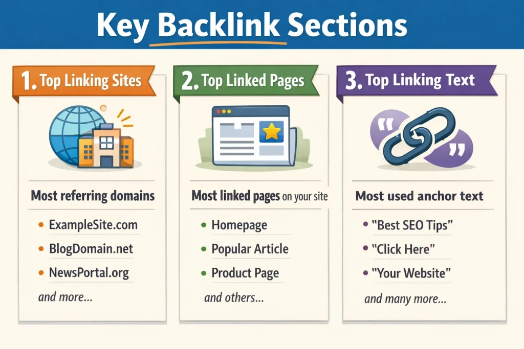 Google Search Console backlinks report sections explained visually