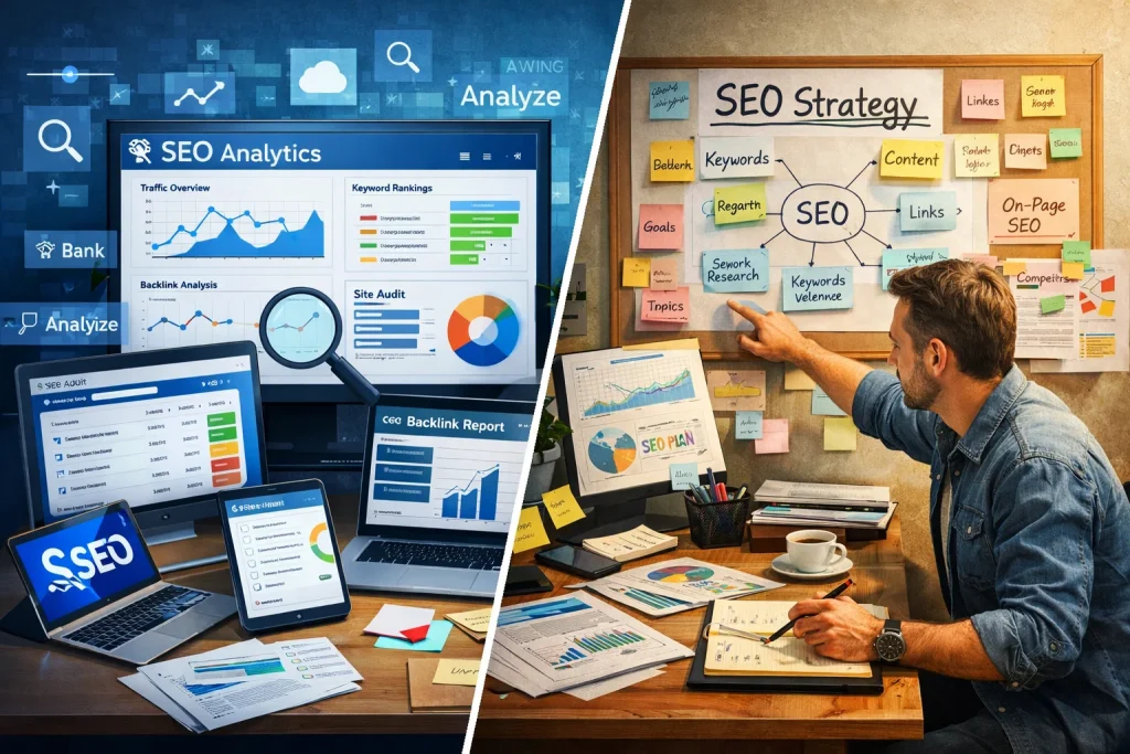 SEO tools compared with human expertise and strategic planning