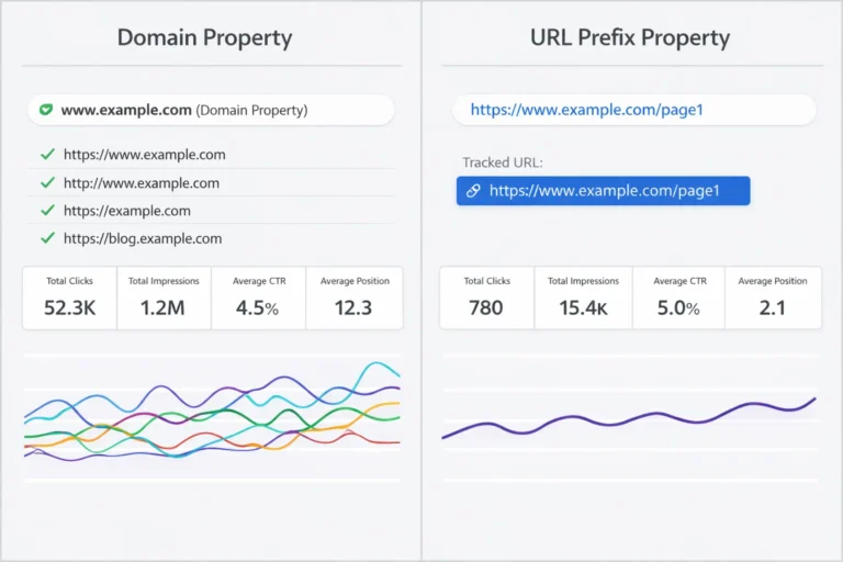 Google Search Console domain property vs URL prefix property comparison
